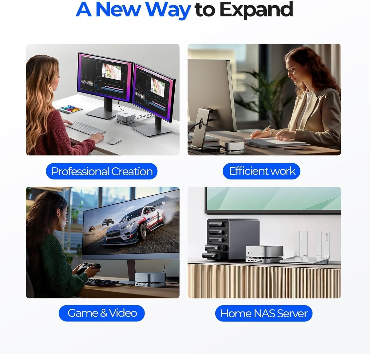 Aluminum Dock for Mac Mini M4 Pro 2024 - 10 Ports w/ 4K HDMI & Power Support