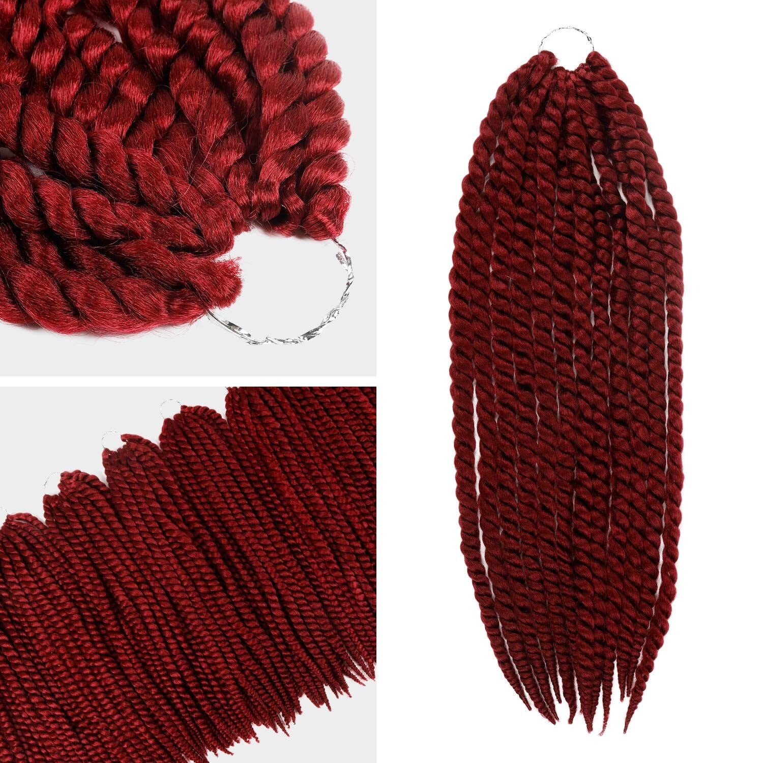 Tangle-Free Jumbo Senegalese Twist Braid Hair, 24 Inch Burgundy - 6 Pack Bundle