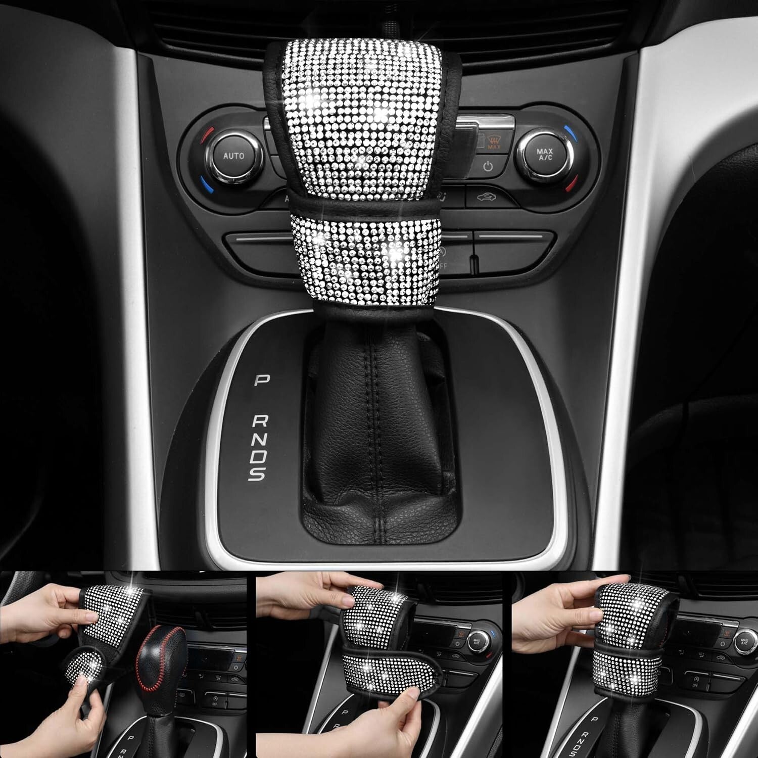 Gorgeous Leather Diamond Seat Covers & Sparkly Steering Wheel Set for Women
