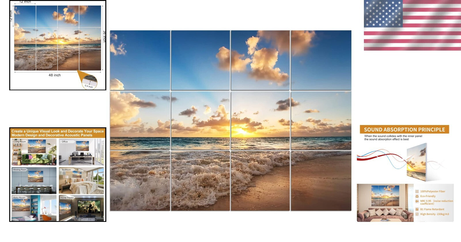 Self-Adhesive Decorative Soundproof Wall Panels - 48"x36" for Home and Studio