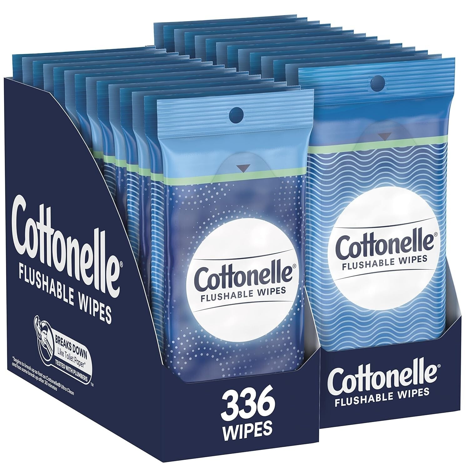 336 Alcohol-Free Flushable Wipes with Wetness Indicator - Individually Wrapped