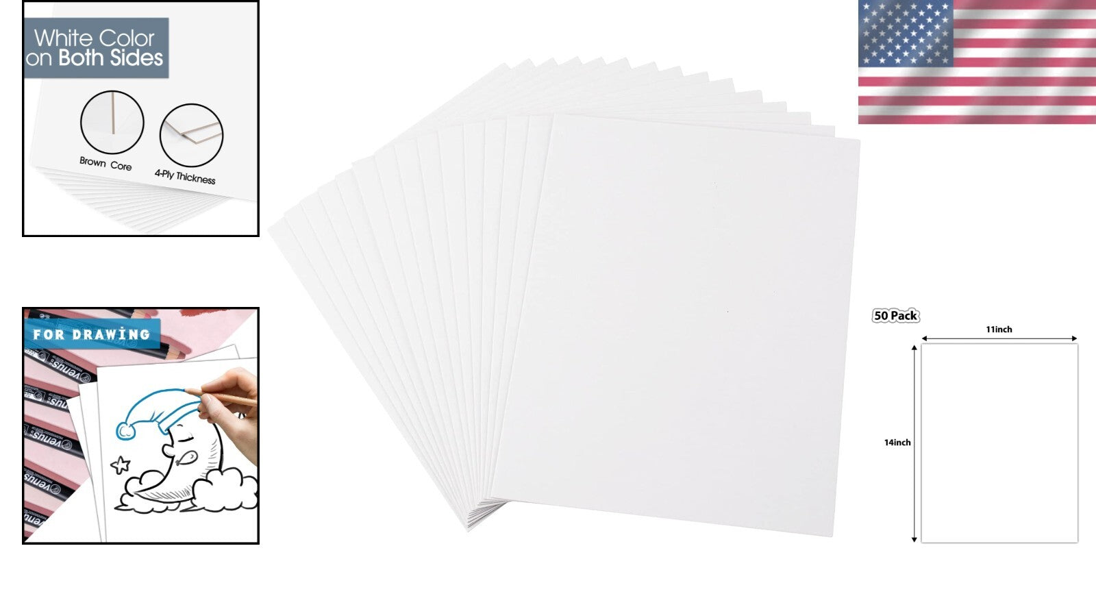 50 Lightweight 11x14 Backing Boards - Ideal for Artists & Crafters' Projects