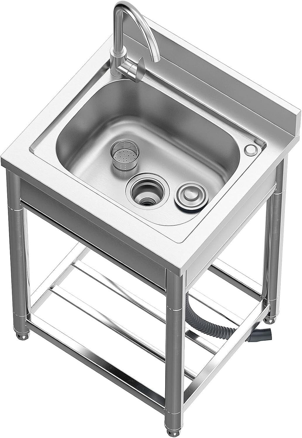 All-in-One 22in Stainless Steel Kitchen Sink Set with Integrated Storage Shelves
