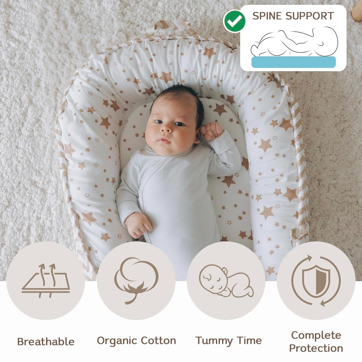 Organic Cotton Portable Baby Lounger with Reversible Design - Star Collection
