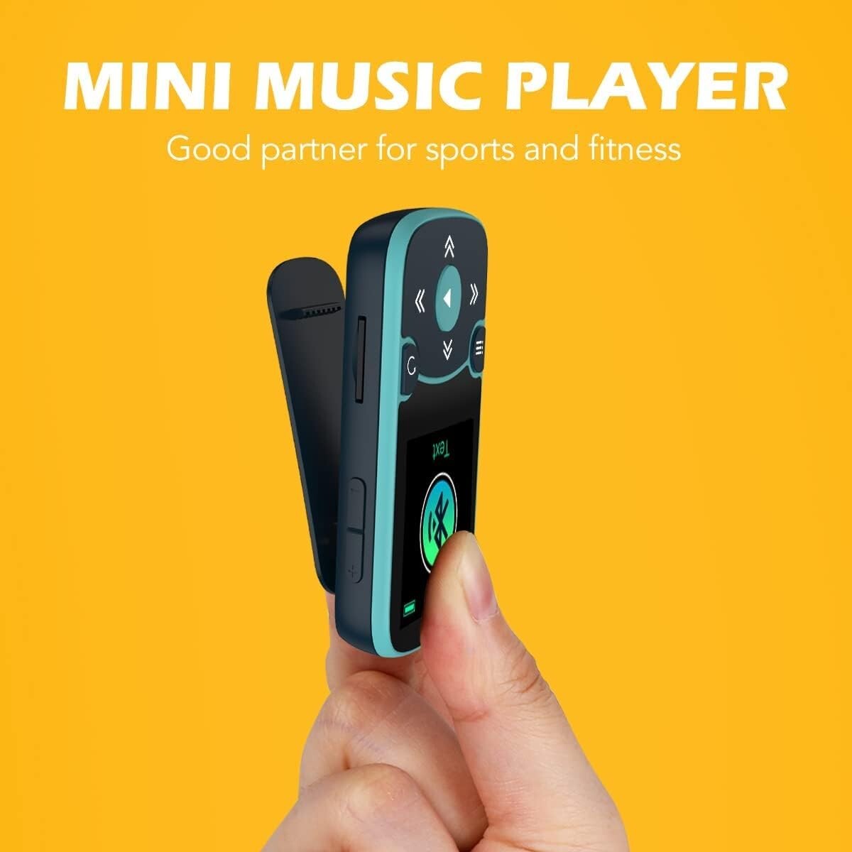 Compact Clip-On 64GB MP3 Player - Bluetooth 5.3 with Voice Recorder & Pedometer
