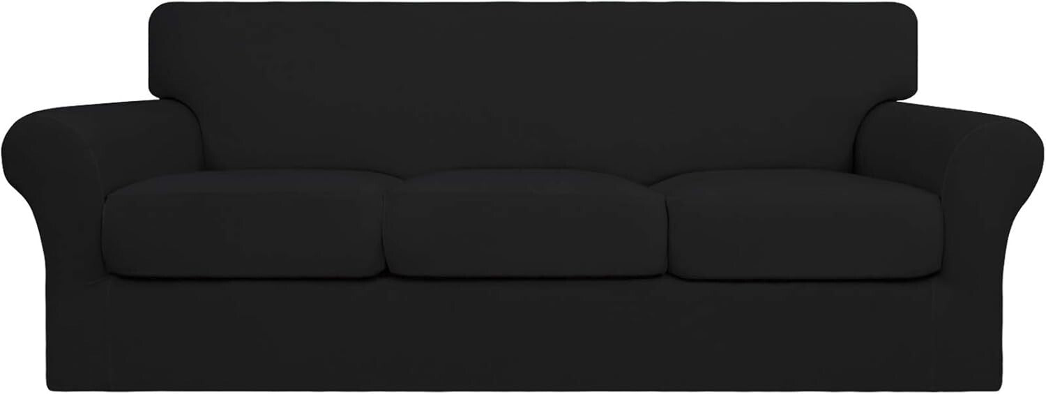 4-Piece Stretch Couch Cover for Dogs - Machine Washable Black Sofa Protector