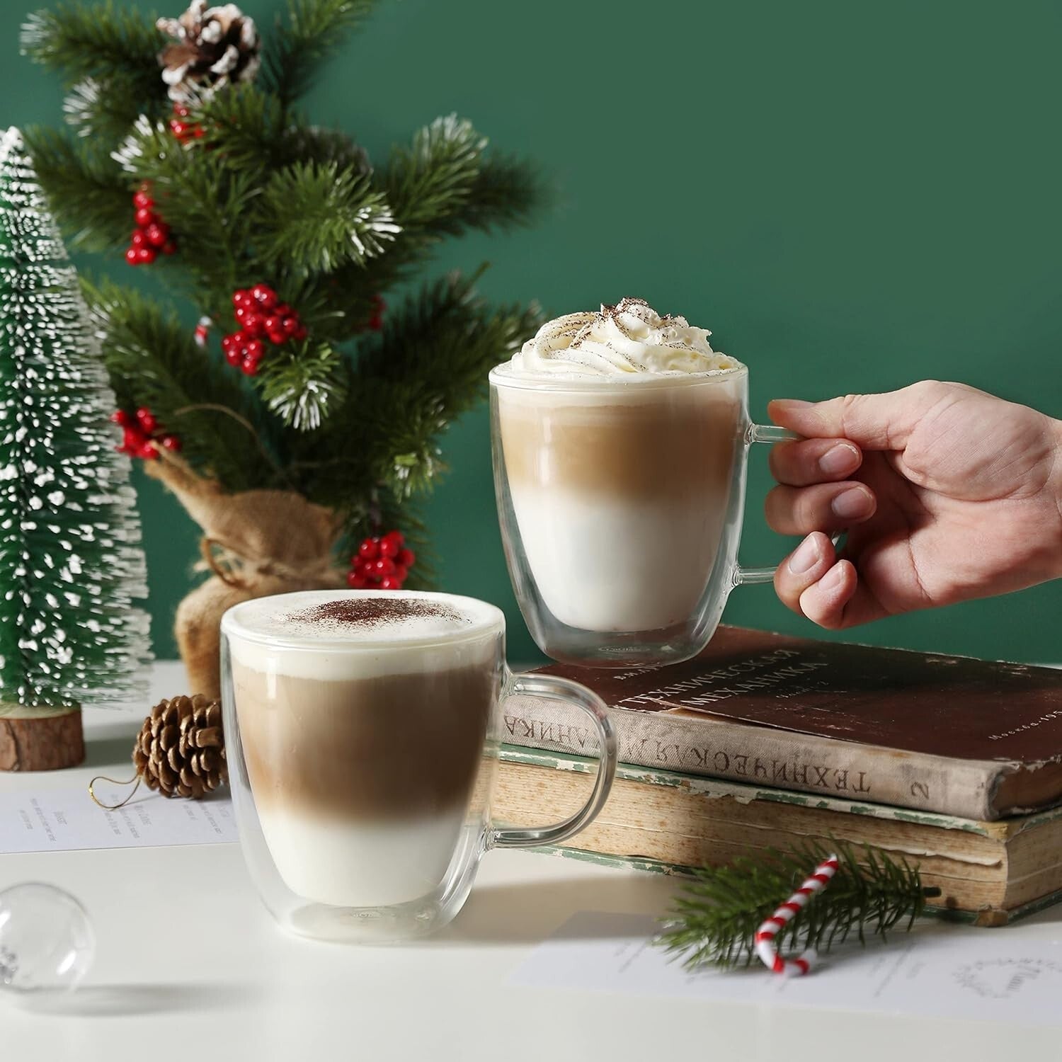 Chic 12oz Double-Walled Glass Mugs for Hot Beverages - 4-Pack Gift Ready