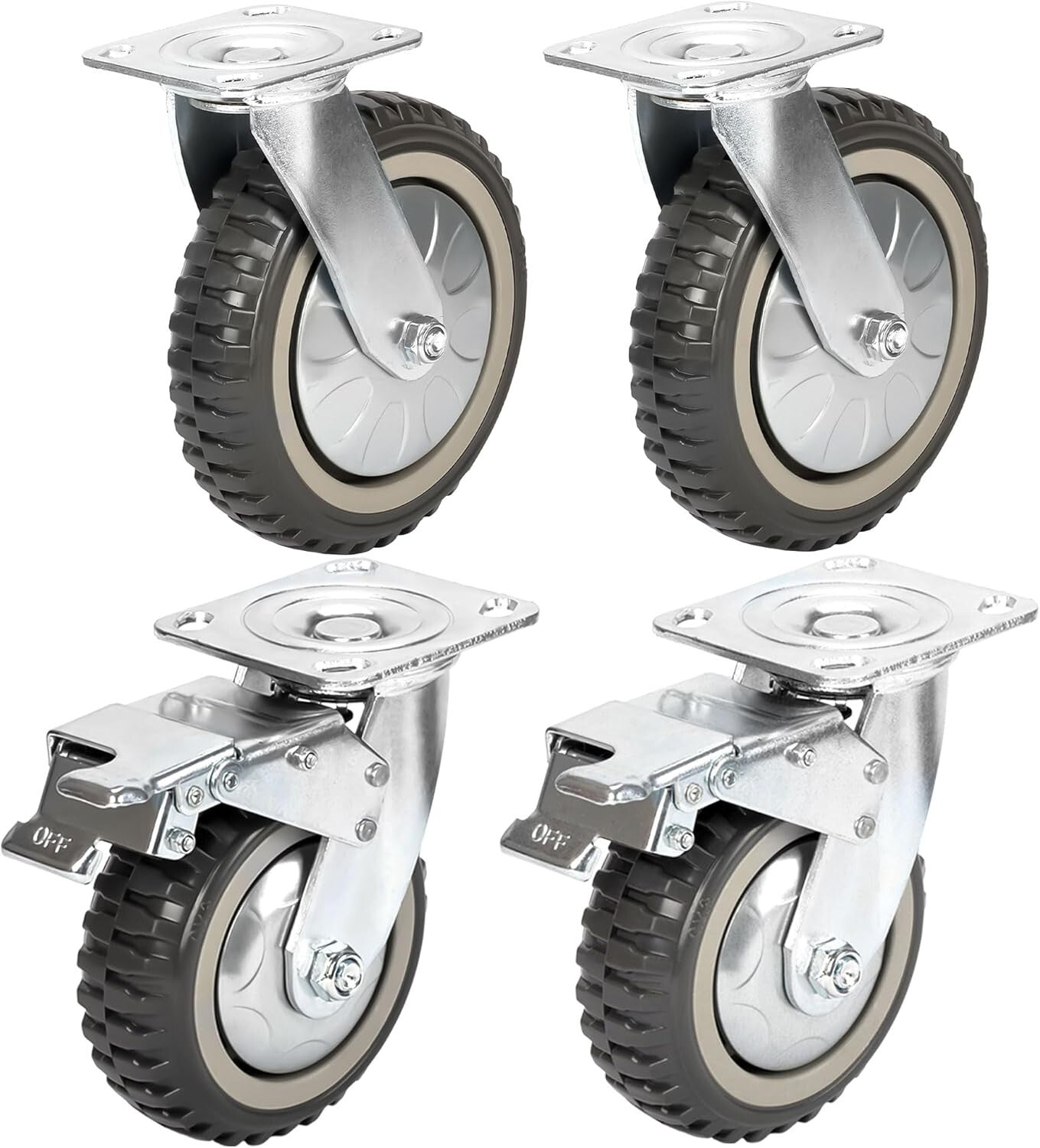 Durable 8 Inch Swivel Casters with 360° Ball Bearing - Locking & Non-Locking Set
