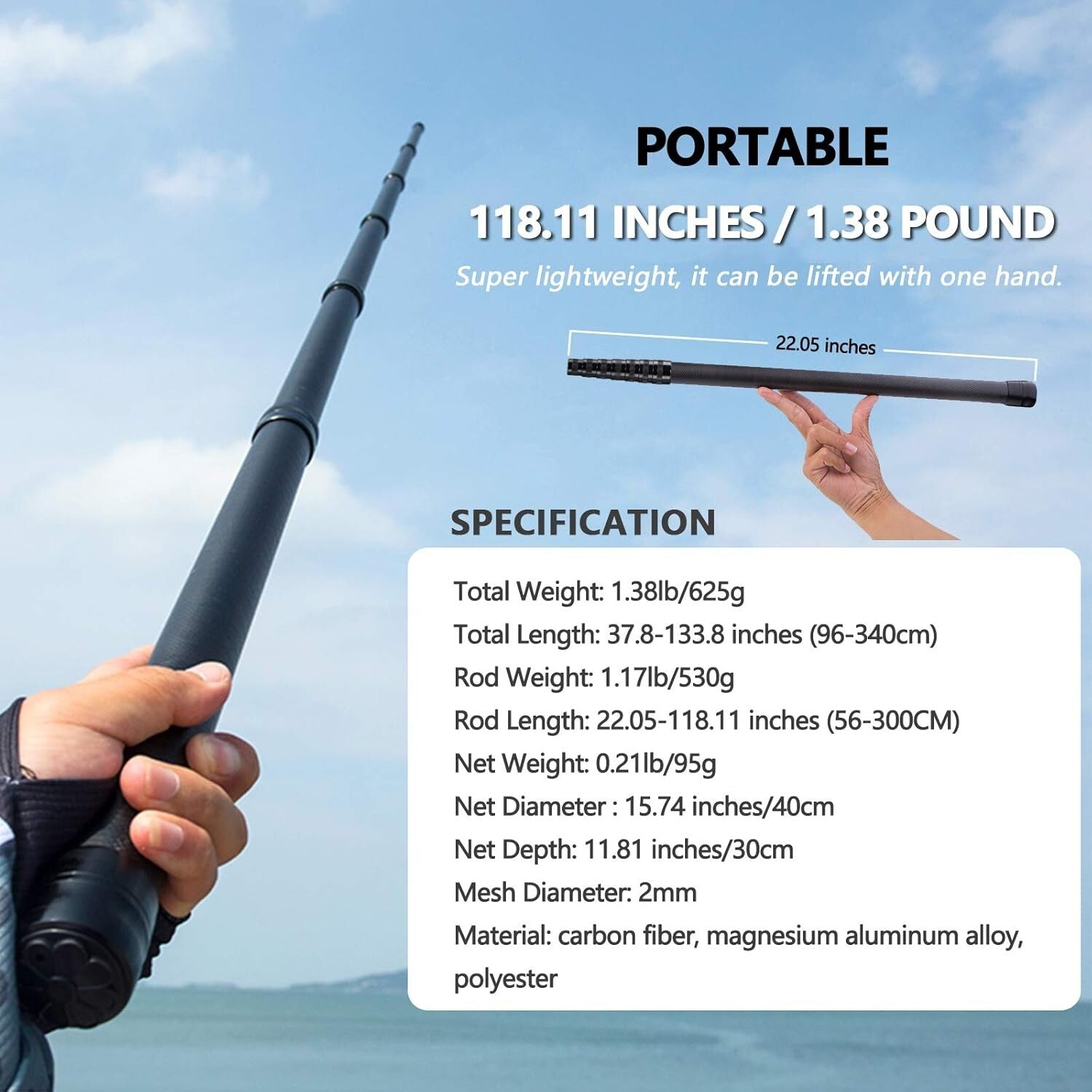 Premium Carbon Fiber Fishing Net with 20lb Capacity - Perfect for All Conditions