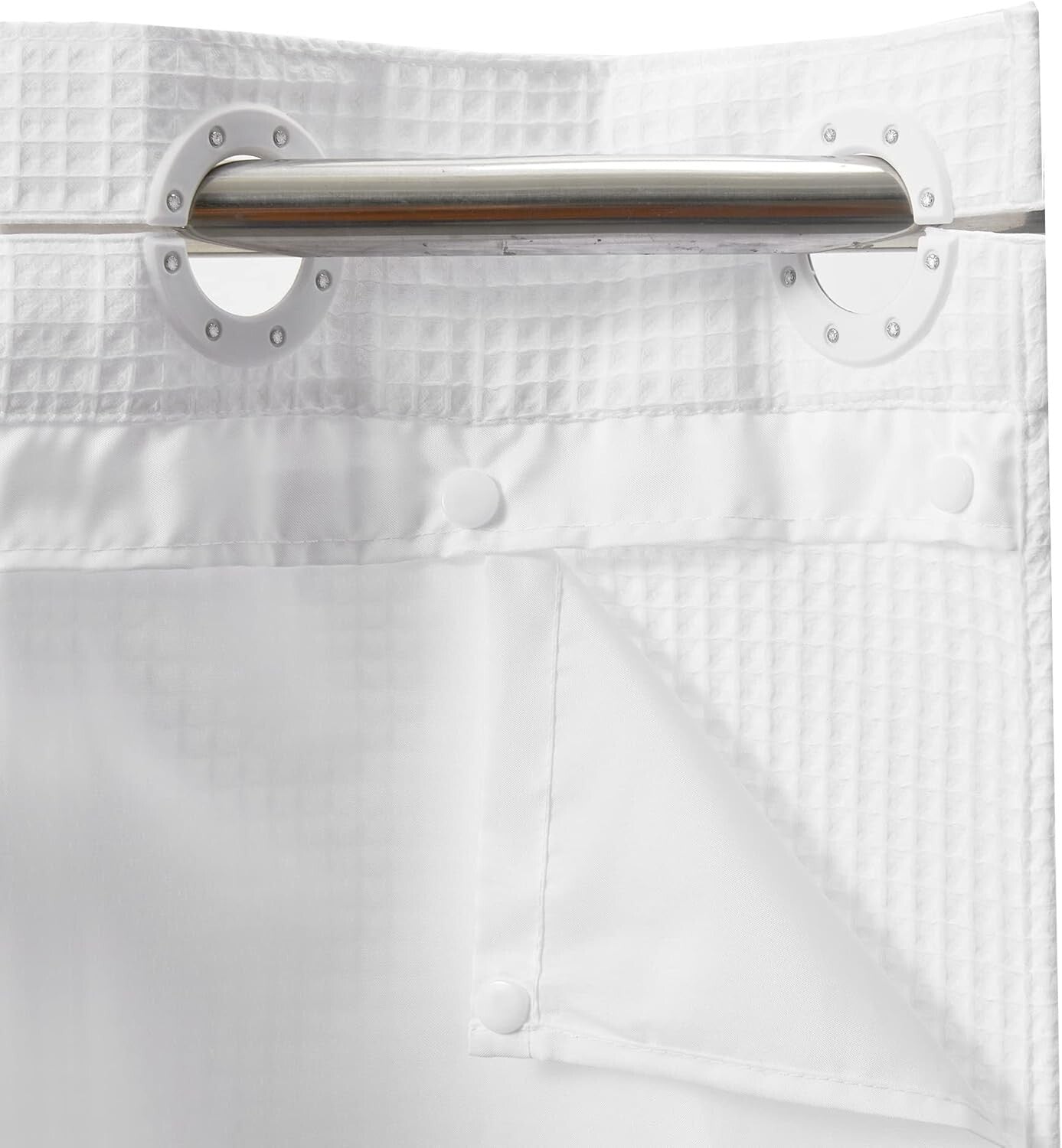 Elegant White Waffle Weave Shower Curtain Set - Machine Washable & No Hooks