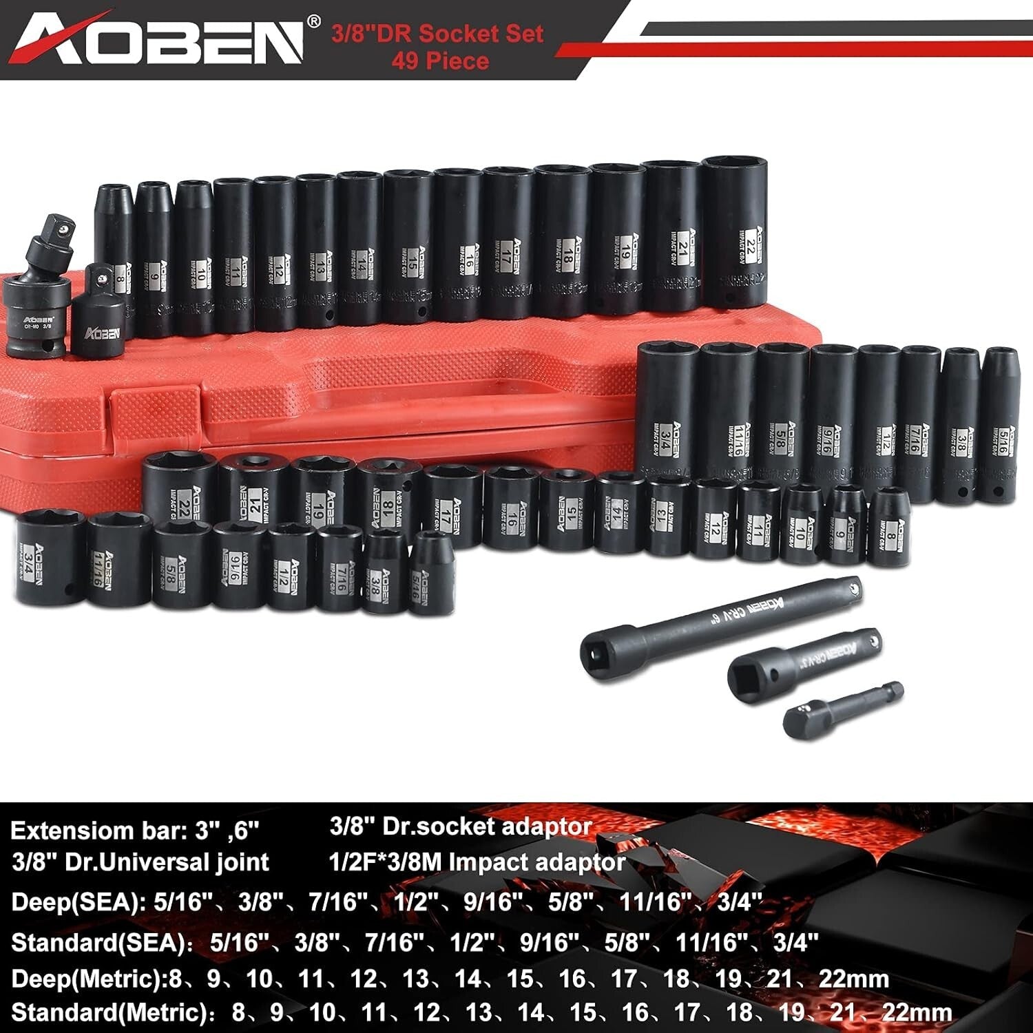 Comprehensive 49-Piece Socket Set: 3/8-Inch Drive with Extensions & Adaptors