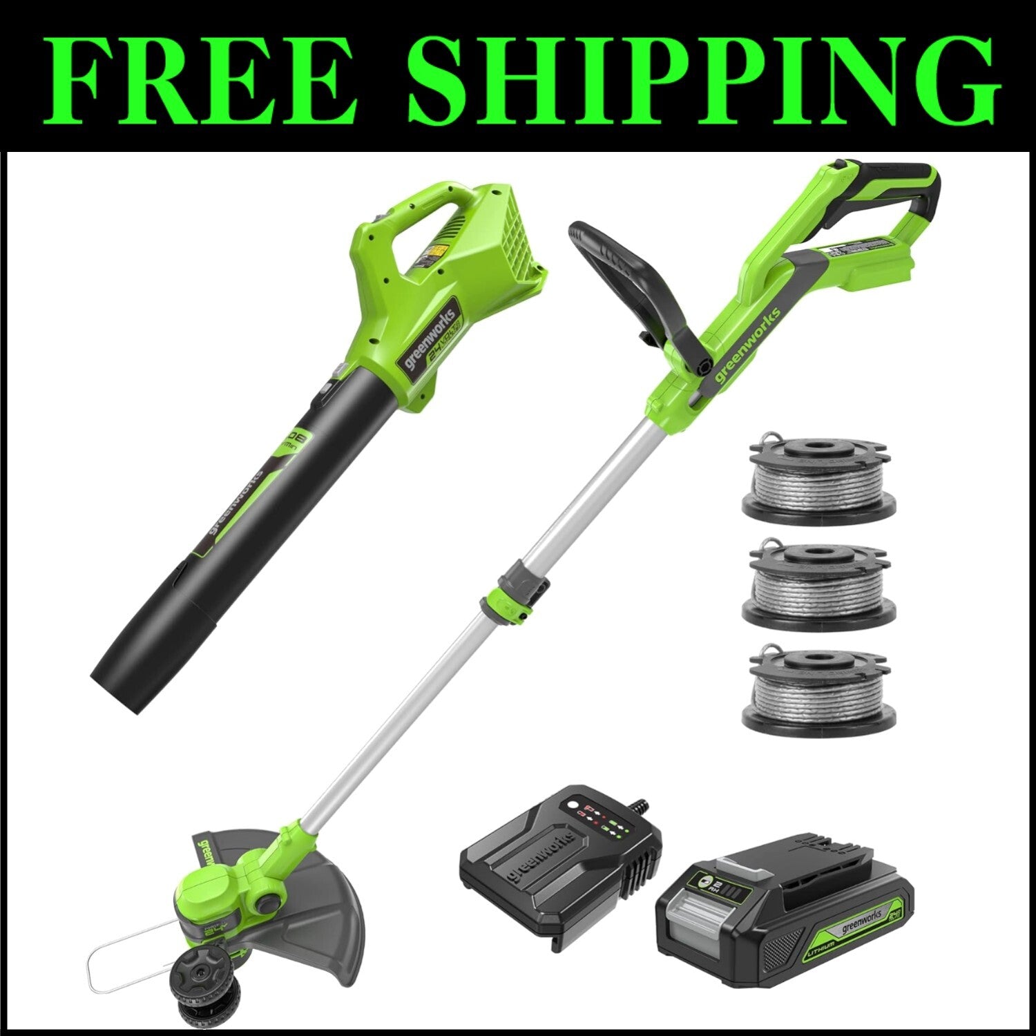 All-in-One 24V Lawn Care Combo: 12” String Trimmer and Blower with Accessories