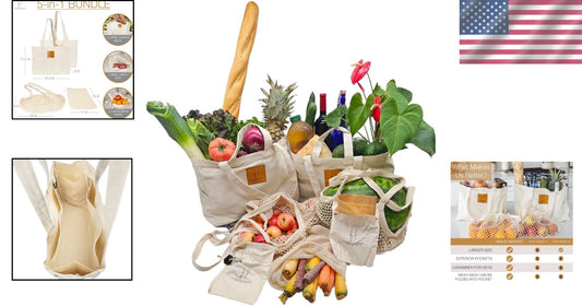 Oversized Canvas Totes Set of 5 with Extra Pockets - Ultimate Grocery Solution