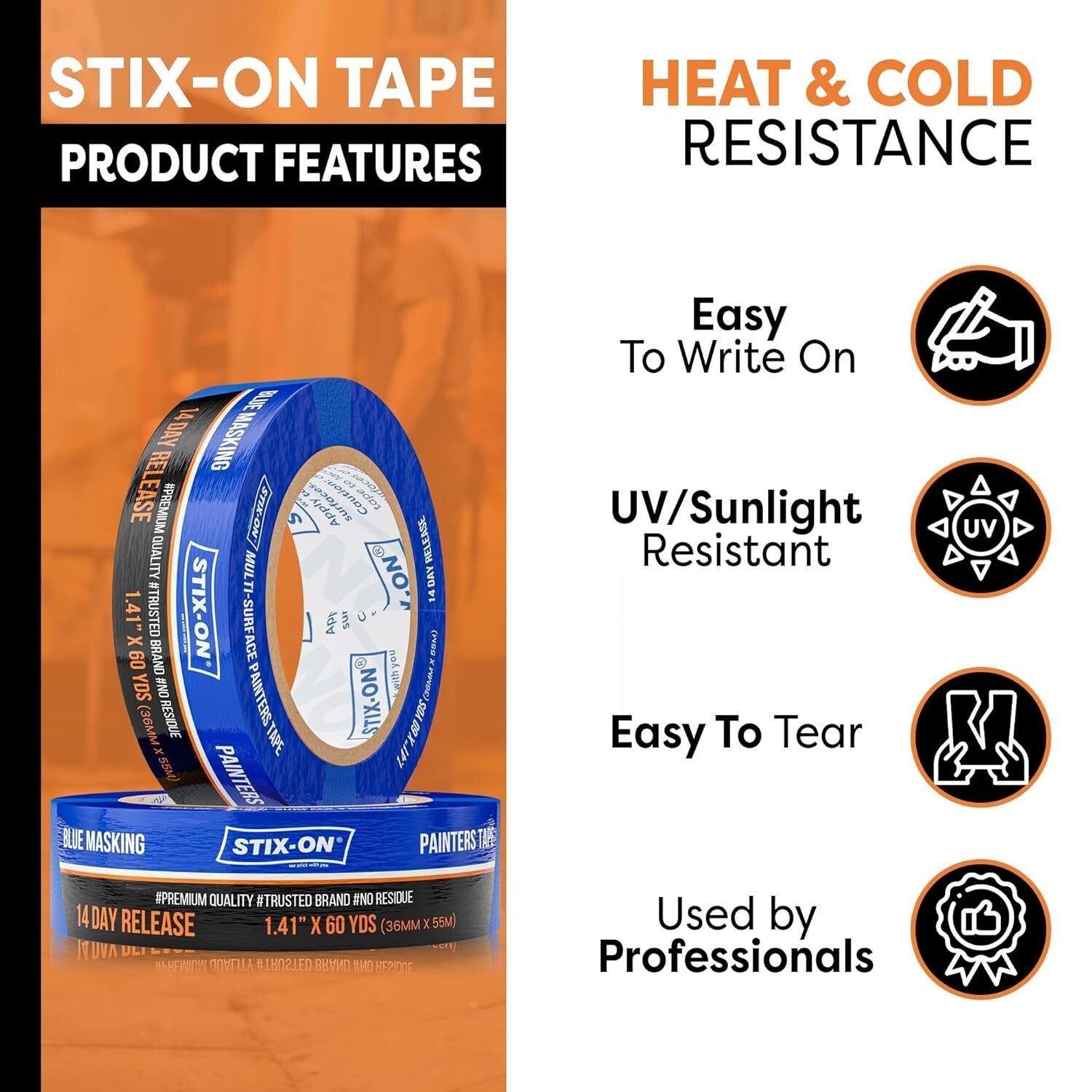1.5 Inch Blue Painters Tape - 24 Rolls, Residue-Free for Perfect Paint Lines