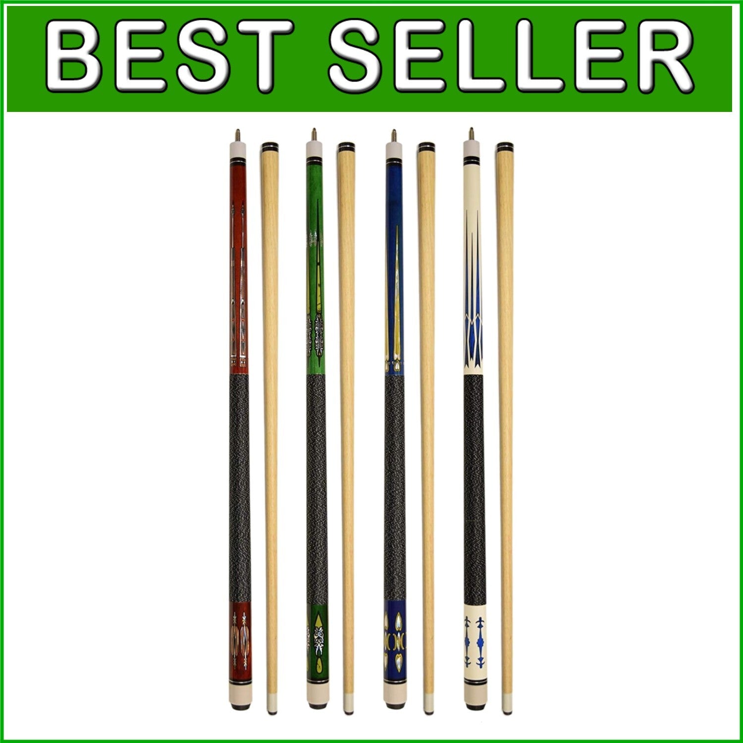 Durable 58" Hardwood Pool Cue Sticks Set of 4 - Perfect for Home Billiards