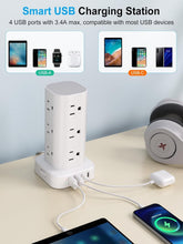 Load image into Gallery viewer, 17-in-1 Power Strip Tower with Wireless Charger &amp; 10FT Extension Cord, White