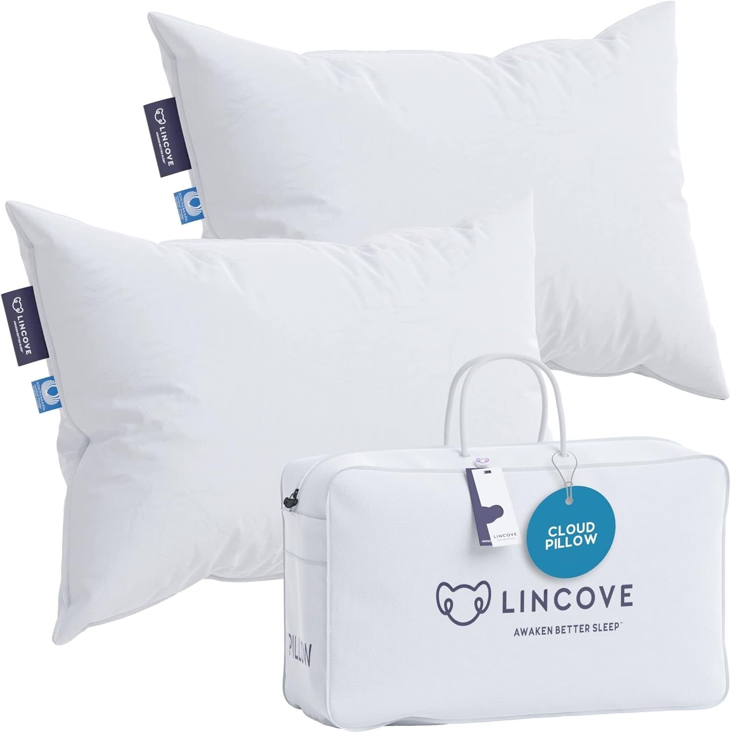 Hypoallergenic Luxury Down Pillows - 625 Fill Power, Perfect for Travel