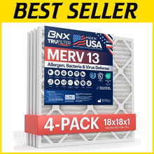 Load image into Gallery viewer, Premium MERV 13 HVAC Filters - 4-Pack (18x18x1) for Allergy Relief &amp; Fresh Air