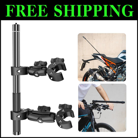 Motorcycle Handlebar Double Clamp Mount with 67" Selfie Stick for Action Cameras