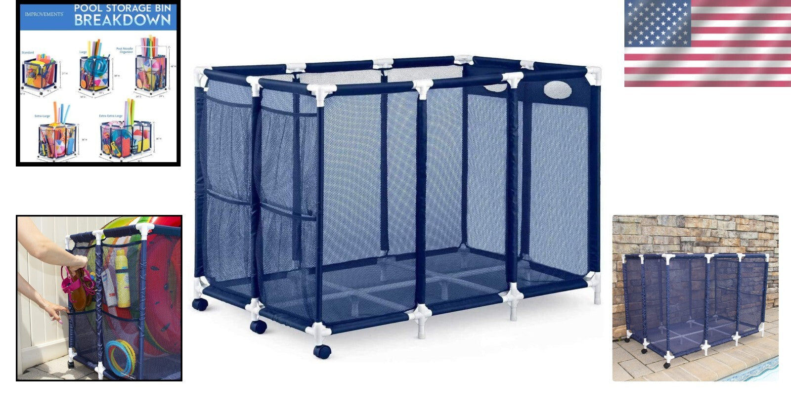 Portable XX-Large Pool Storage Bin with Quick Dry Mesh for Toys and Accessories