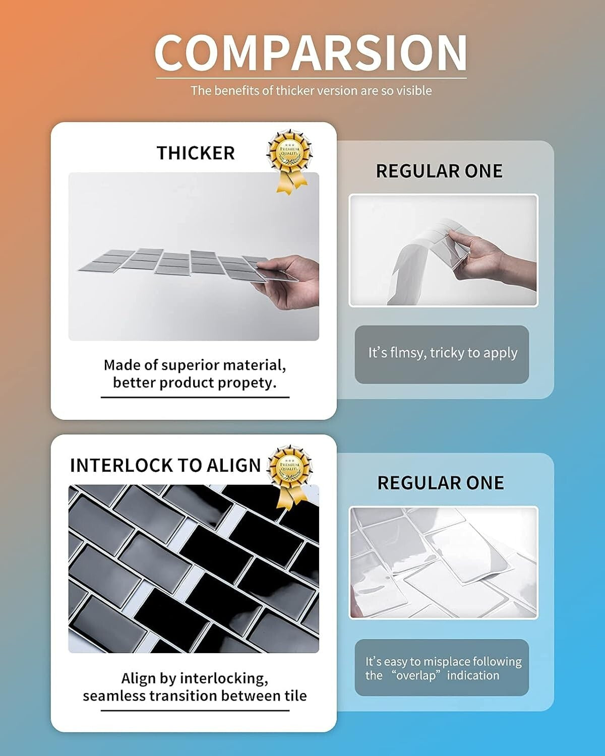 Waterproof Subway Tile Peel and Stick Backsplash for Kitchen and Bath, 10 Tiles