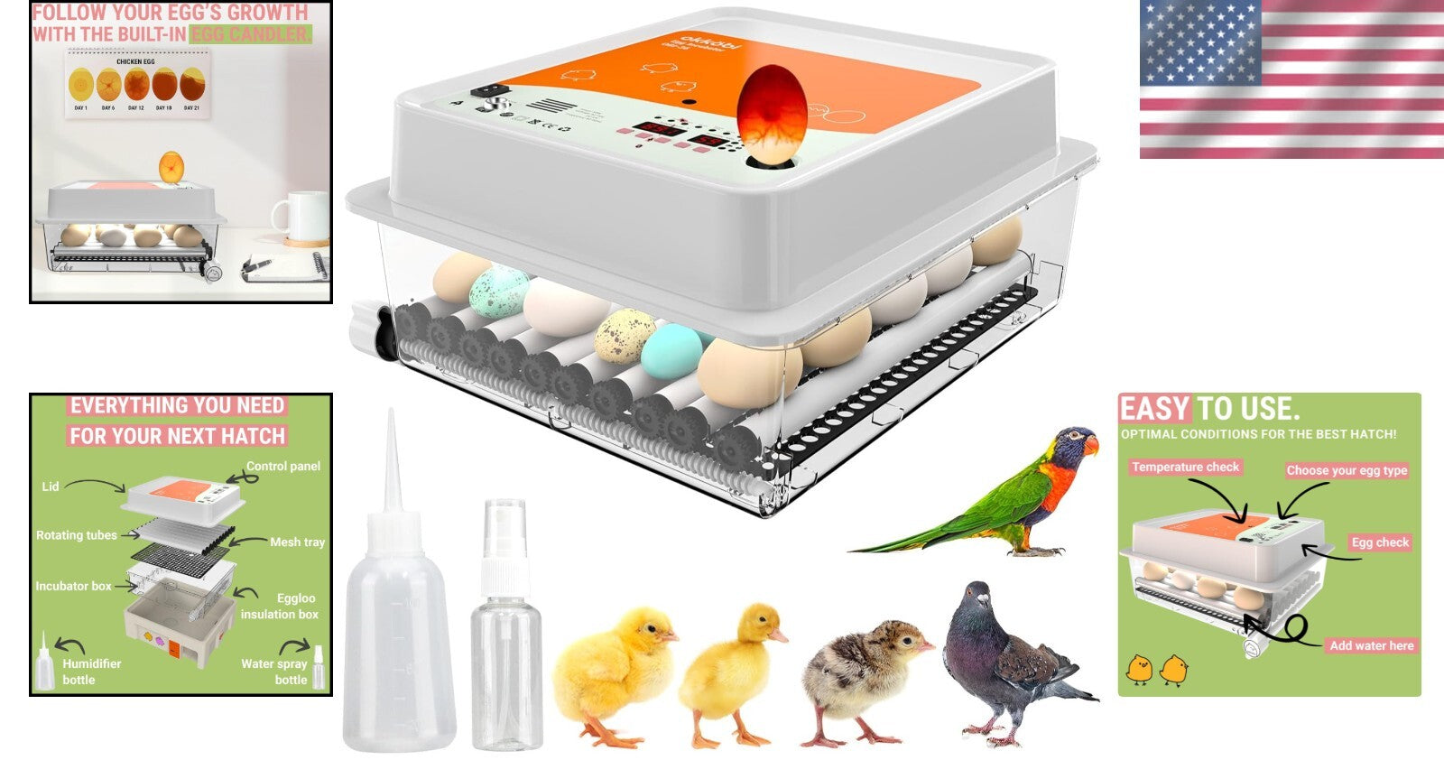 36 Egg Hatching Incubator with Digital Control & Integrated Egg Candler Included