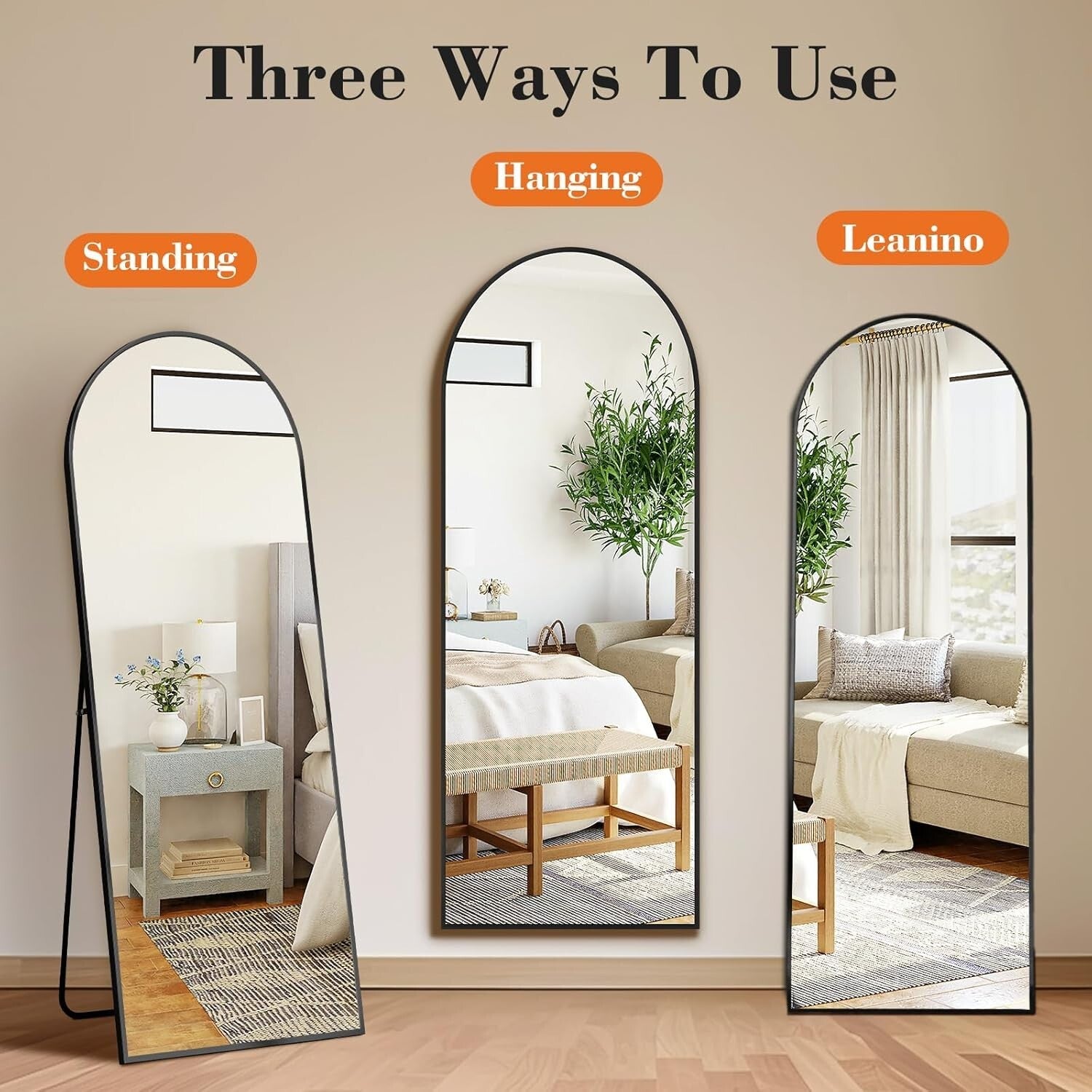 Ready-to-Use 64" x 21" Sleek Arched Mirror with Shatterproof Design - Home Decor