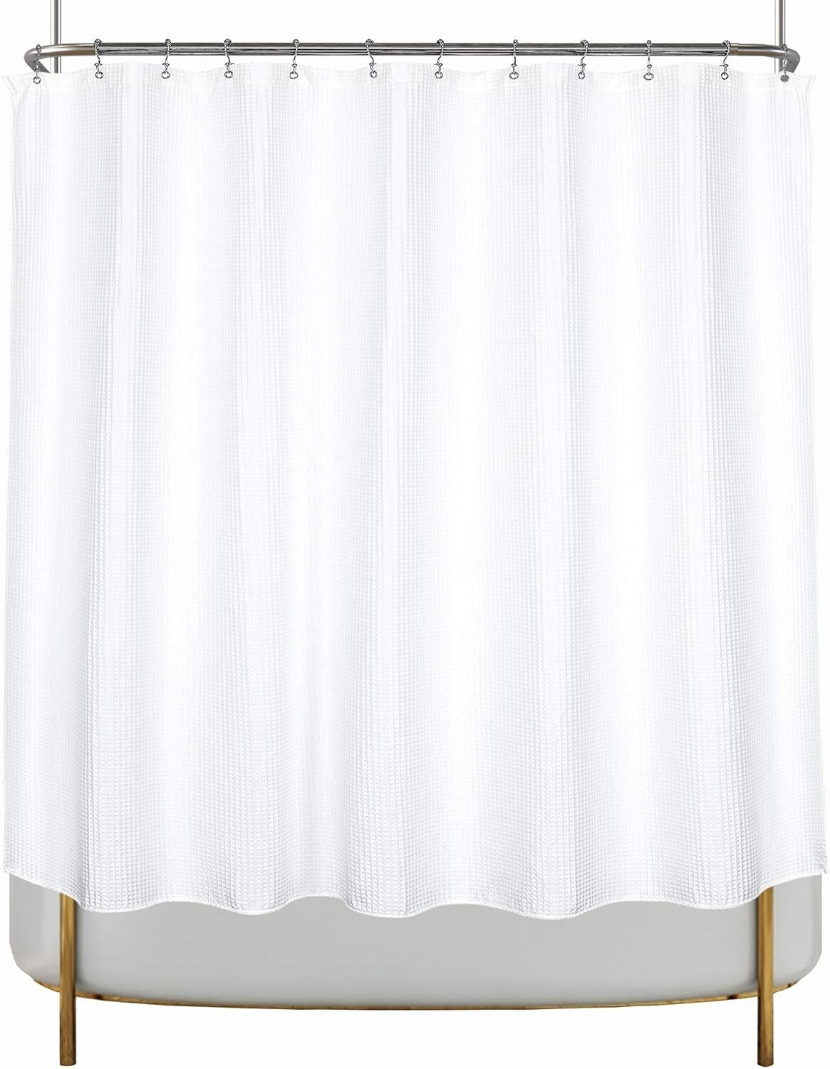Elegant 180 x 70 Cotton Waffle Shower Curtain with PEVA Liner and Hooks - White