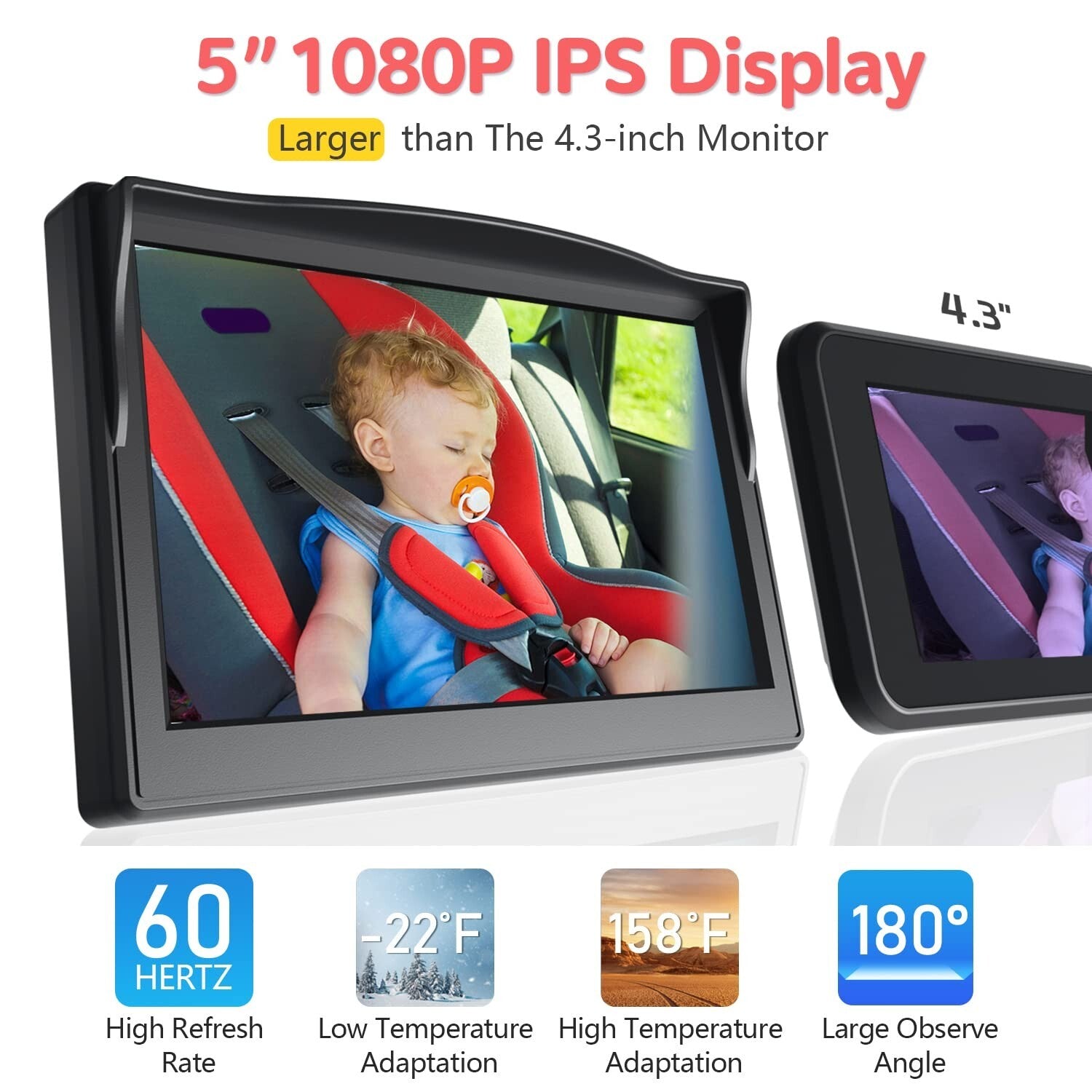 Easy-Install Baby Car Camera with 1080p Display & Night Vision for Road Safety