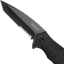 Load image into Gallery viewer, Kuro Tanto Folding Knife 3.125" - Black Serrated EDC Knife with Comfortable Grip