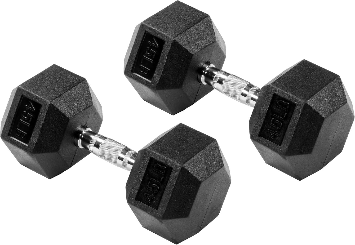 Durable Rubber Encased Hex Dumbbells - 45LB Pair for Effective Strength Training