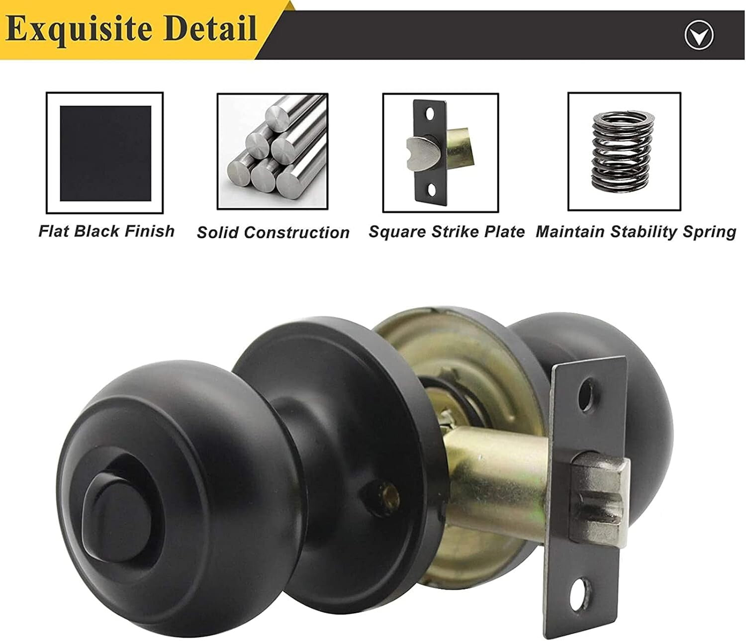 Matte Black Round Door Handles Set of 8 - Keyless Privacy Lock for Interiors