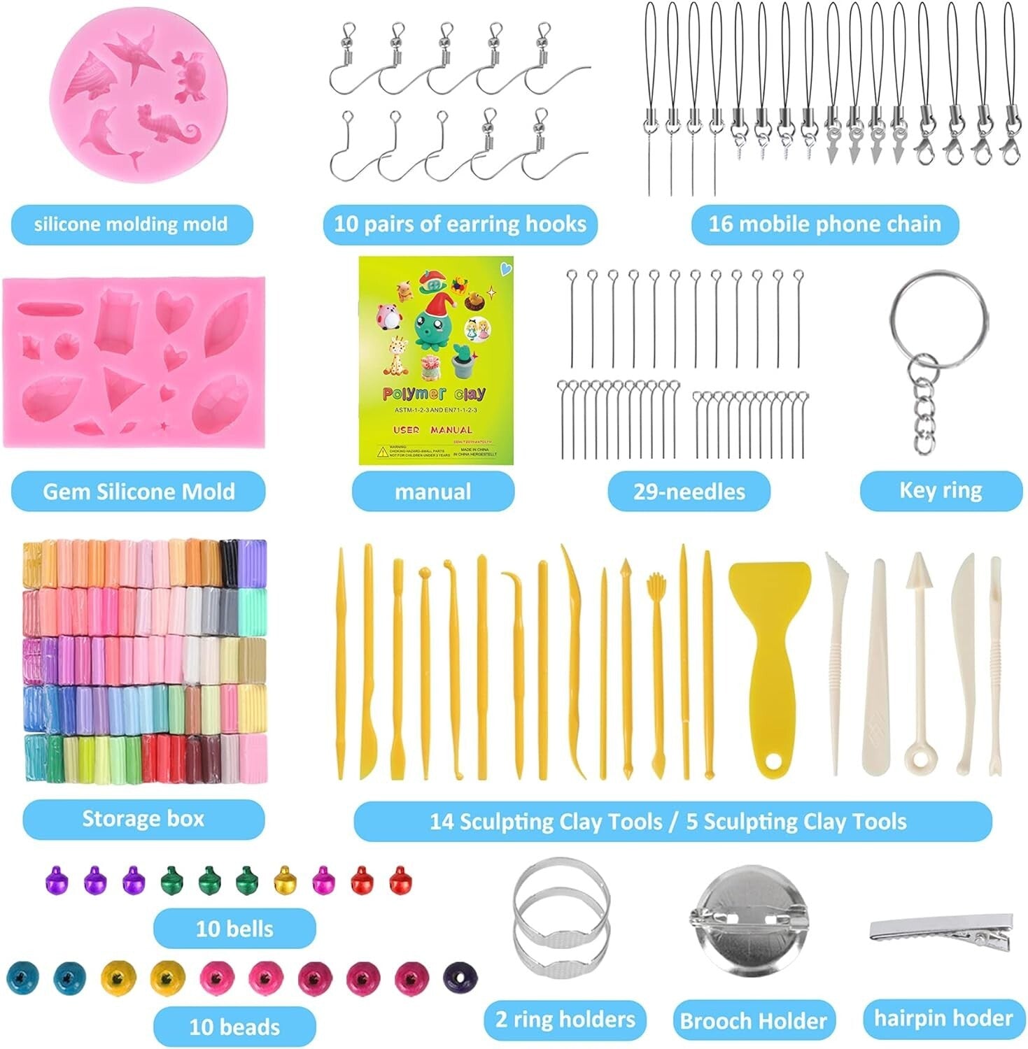 Engaging Polymer Clay Set for Ages 3+ - 72 Colors & Modeling Tools Included