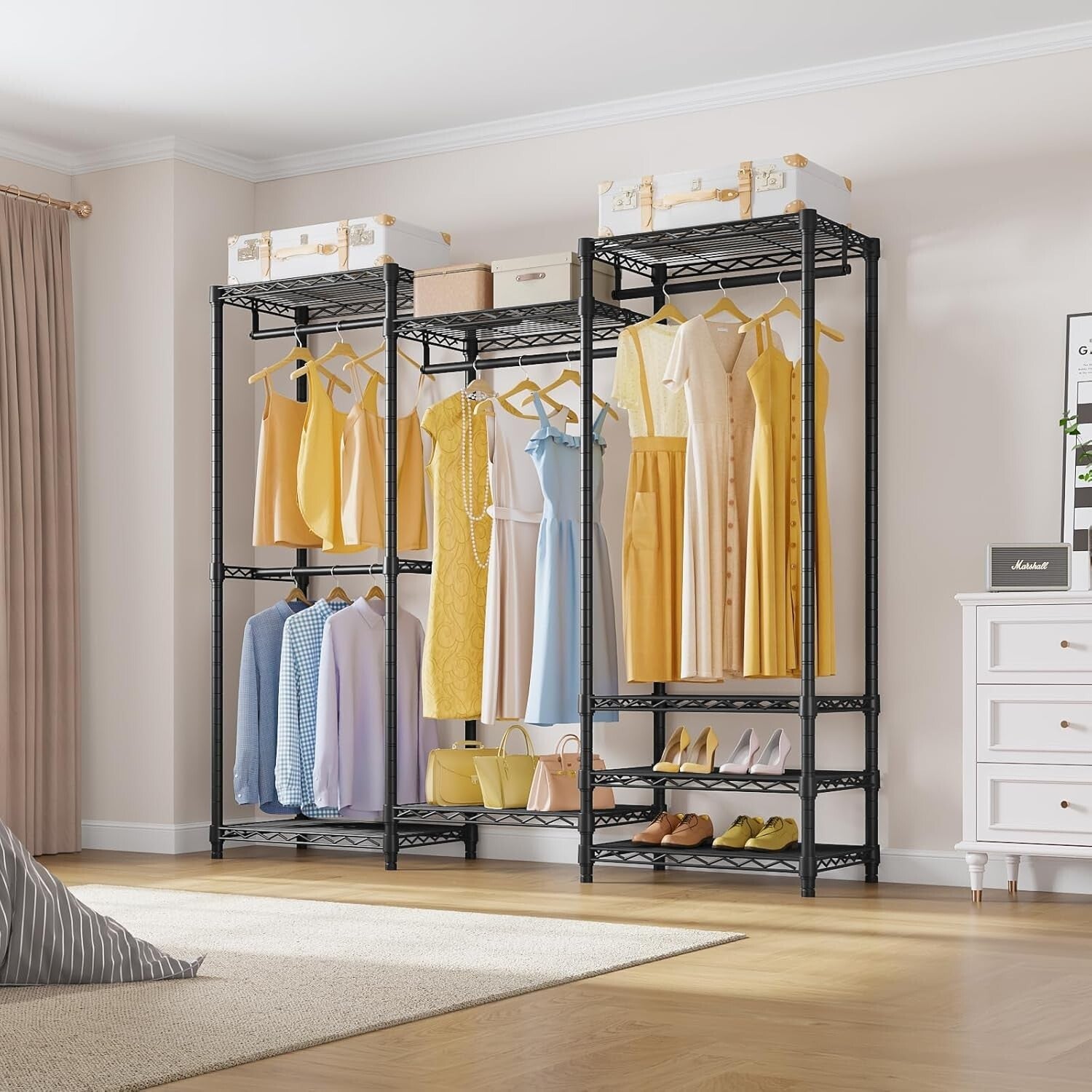 Freestanding Carbon Steel Wardrobe Rack - 790lbs Load Capacity, Modern Style