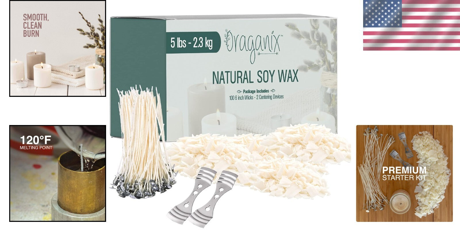 5 lb Eco-Friendly Soy Candle Wax with 100 Pre-Waxed Wicks - DIY Essential Kit