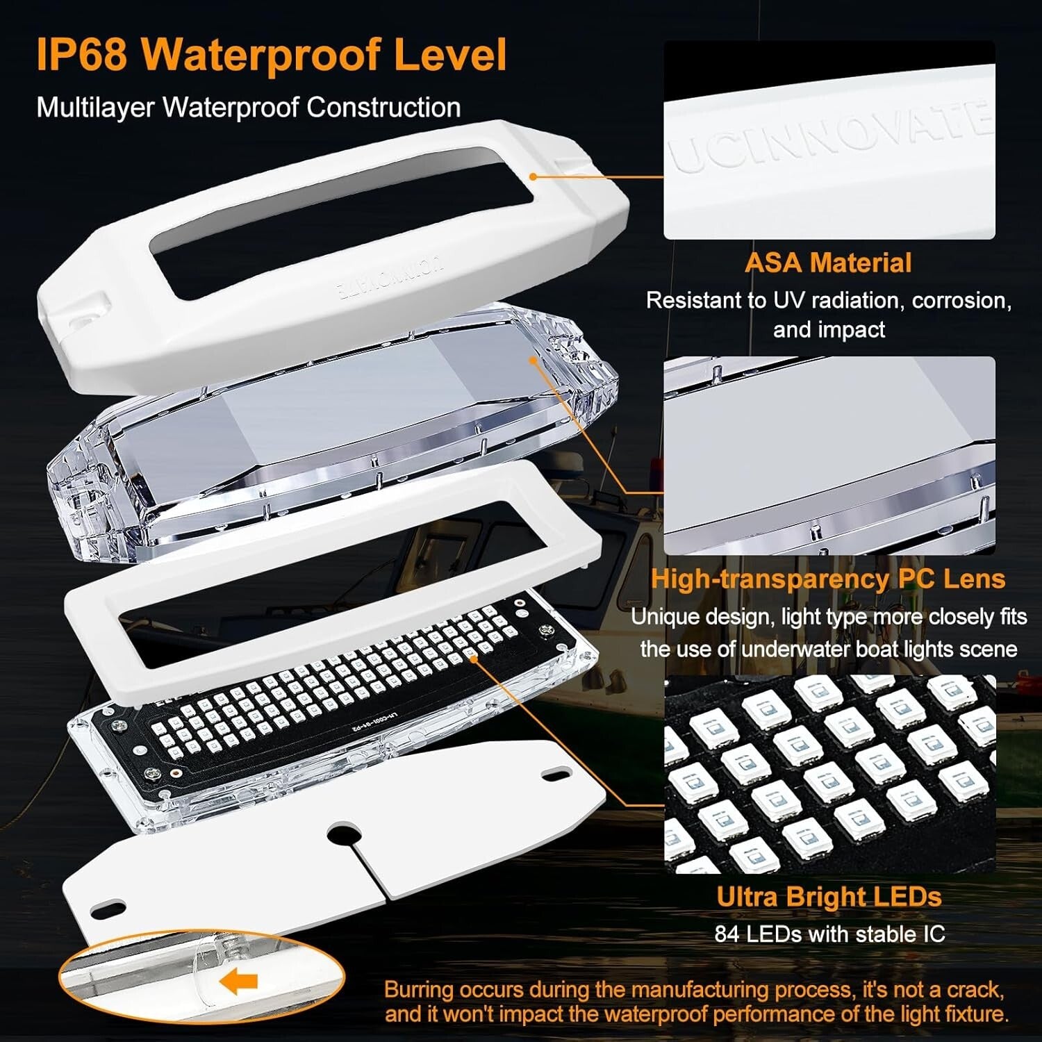 Bright Blue 84 LED Marine Boat Lights - Waterproof IP68 Underwater Illumination