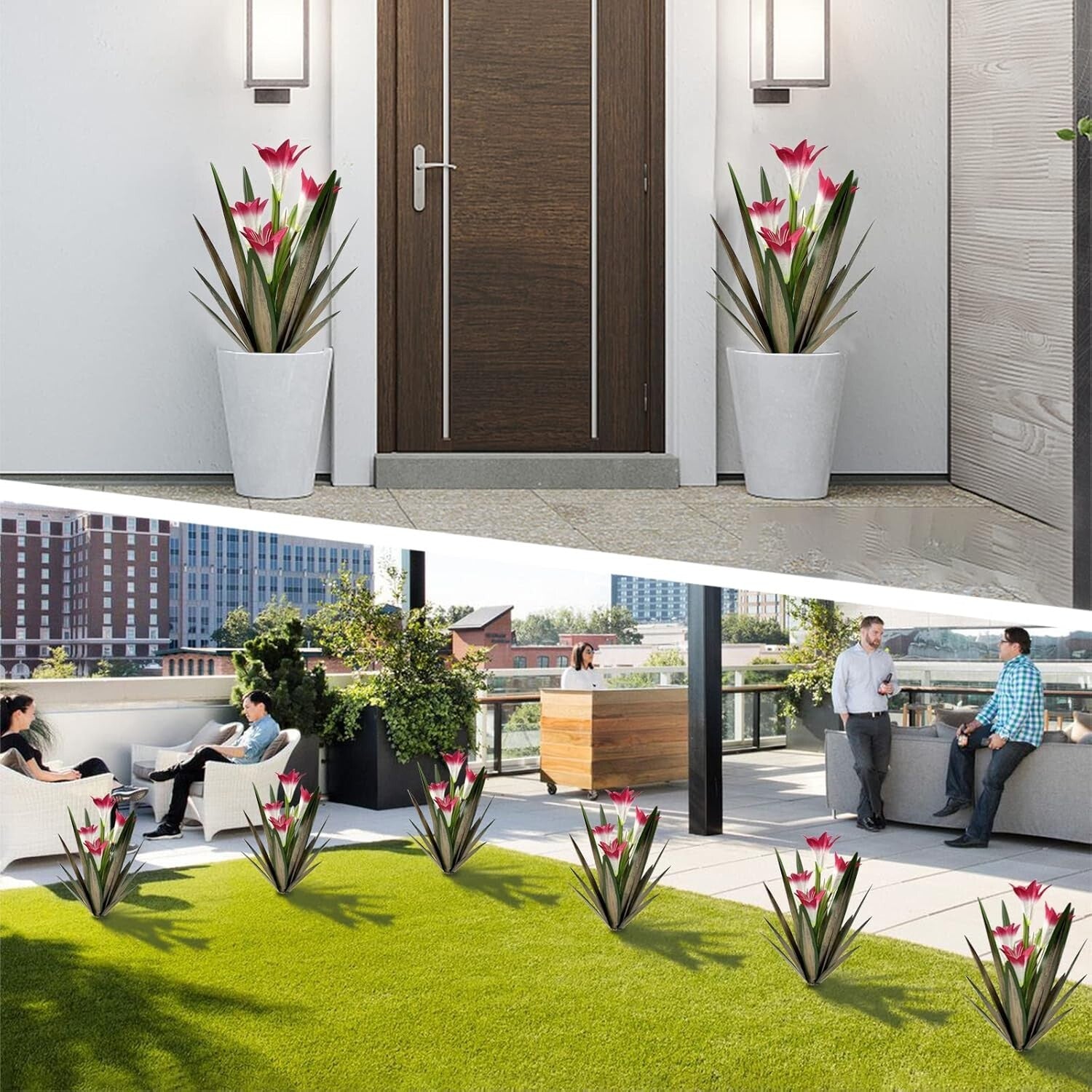 Rustproof Metal Agave Plant Art with Waterproof Lilies – 16-inch Decorative Gift