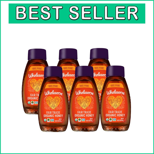 Deliciously Sweet 16oz Organic Honey, Fair Trade Certified - Set of 6 Bottles