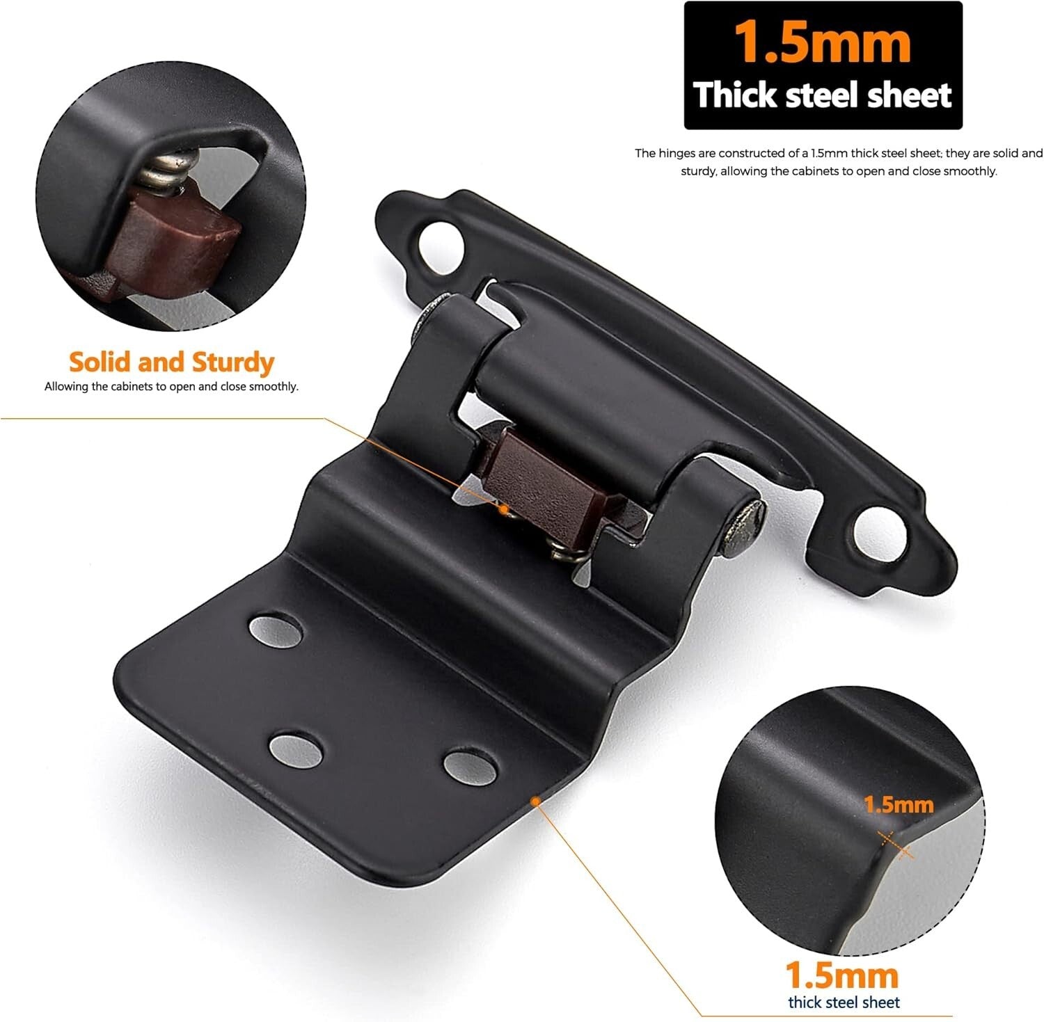 Easy Install 3/8" Inset Cabinet Hinges with Soft Close - 60 Matte Black Pieces