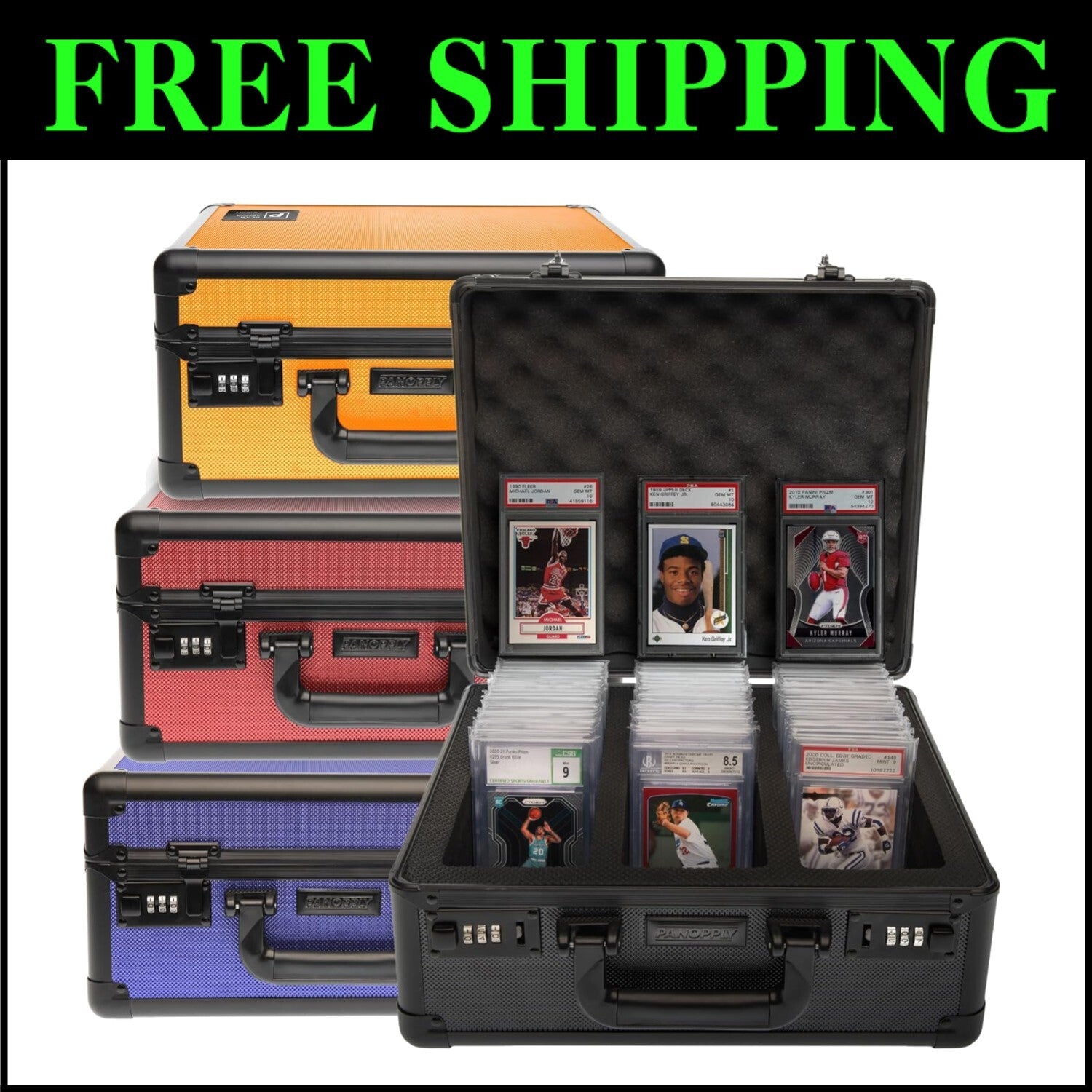 Durable Black Card Case for Graded Sports Cards - 6 Compartment Organizer