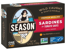 Load image into Gallery viewer, Wild Caught Brisling Sardines in Tomato Sauce - High Protein Keto Snack, 12-Pack