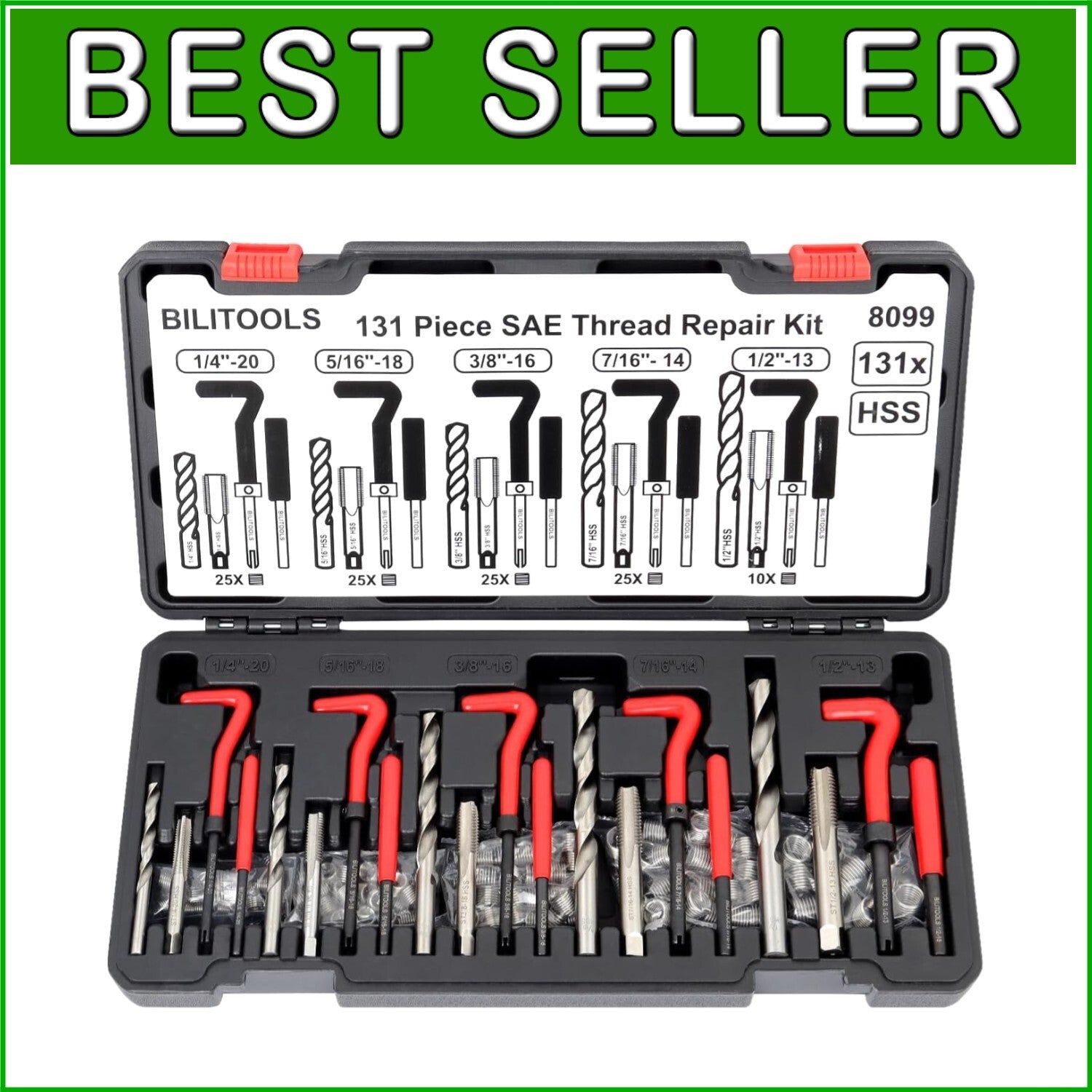 Efficient SAE Thread Repair Kit - 131-Piece Set for Automotive and Plumbing