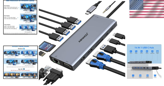 14-in-1 USB C Hub with Dual 4K HDMI & Gigabit Ethernet for Maximum Efficiency