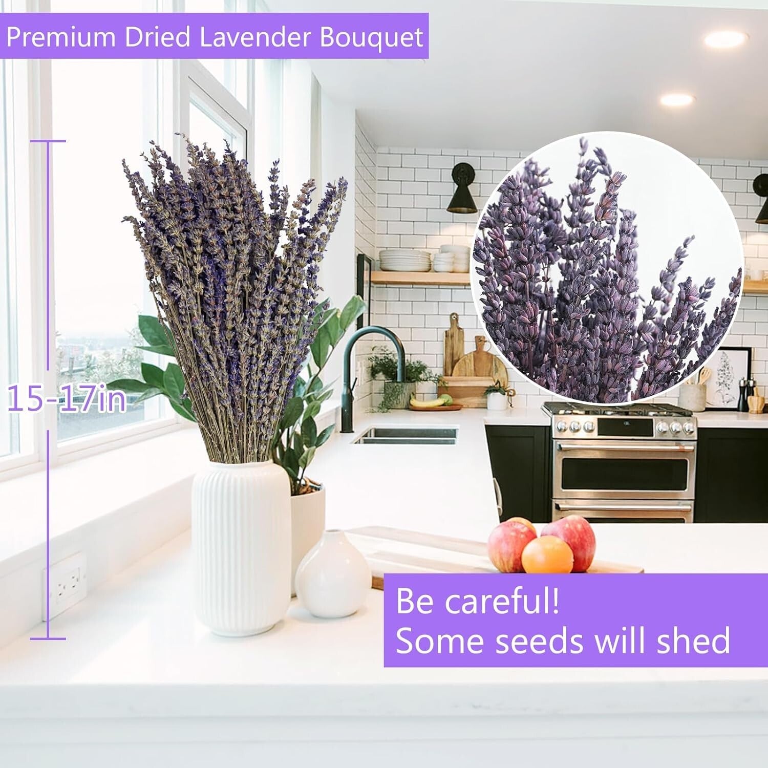 8 Bundles of 16" Dried Lavender Flowers - Perfect for Cozy Home Arrangements