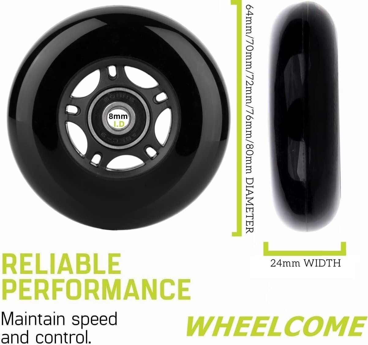Premium Inline Skate Wheels 80mm with ABEC-9 Bearings - Ultimate Performance