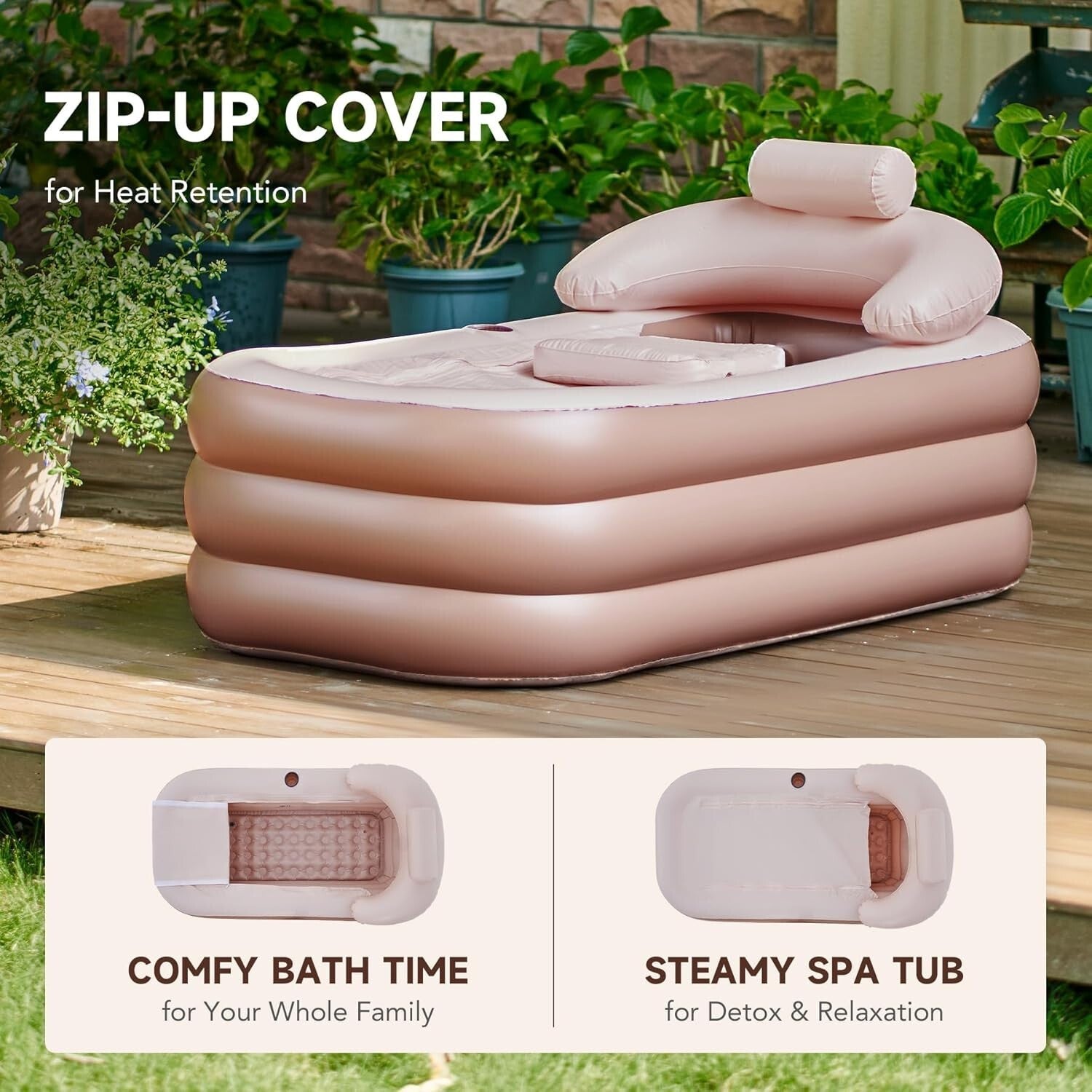 Portable Inflatable Bathtub with Electric Pump & Pillow - Indoor/Outdoor Spa