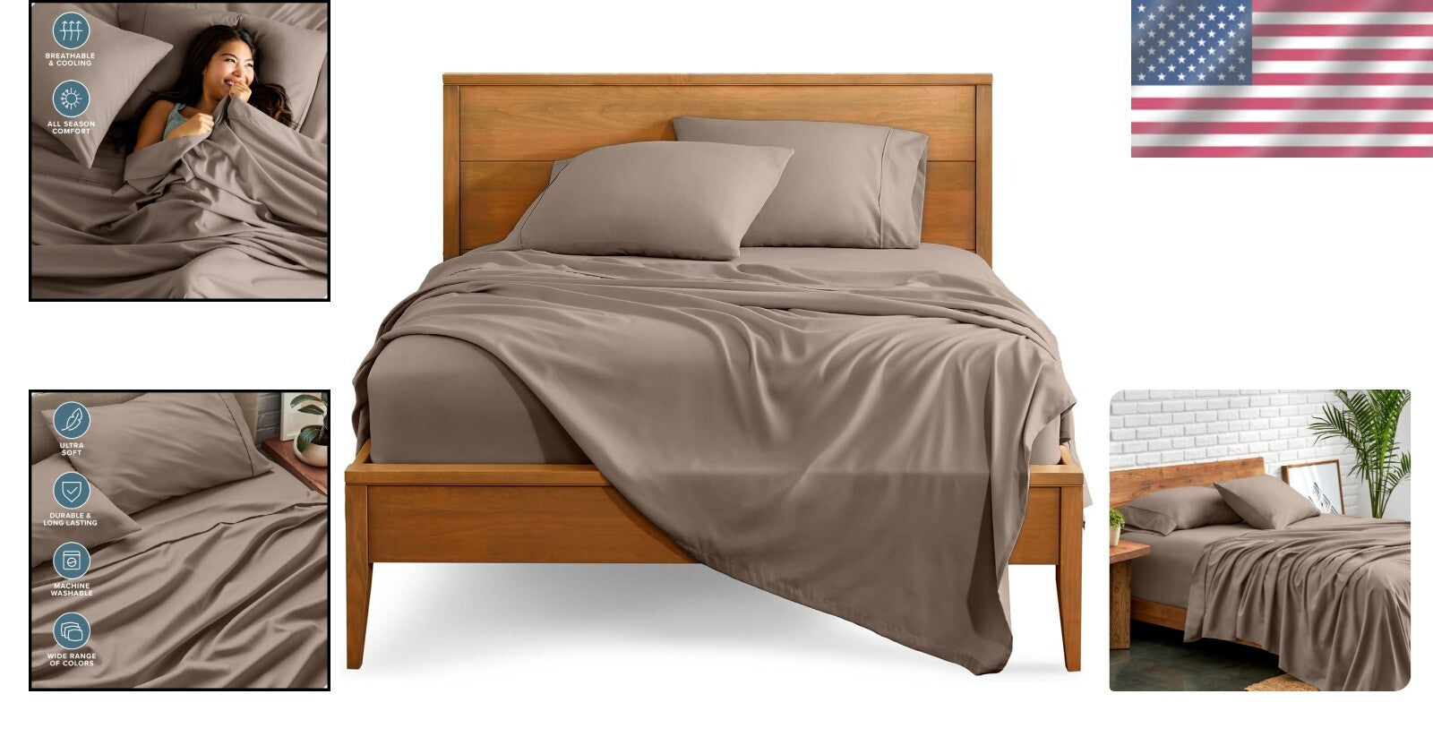 California King Sheet Set - Ultra-Soft 1800 Thread Count - Taupe Luxury Bedding