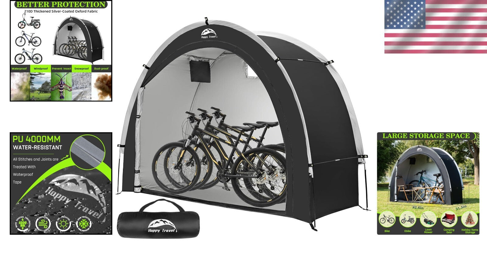 Heavy-Duty Outdoor Bicycle Storage Tent with UV Protection - Fits Multiple Bikes