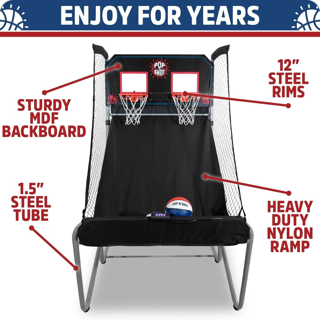 Family-Friendly Arcade Basketball Set - Adjustable Height, Durable Steel Frame