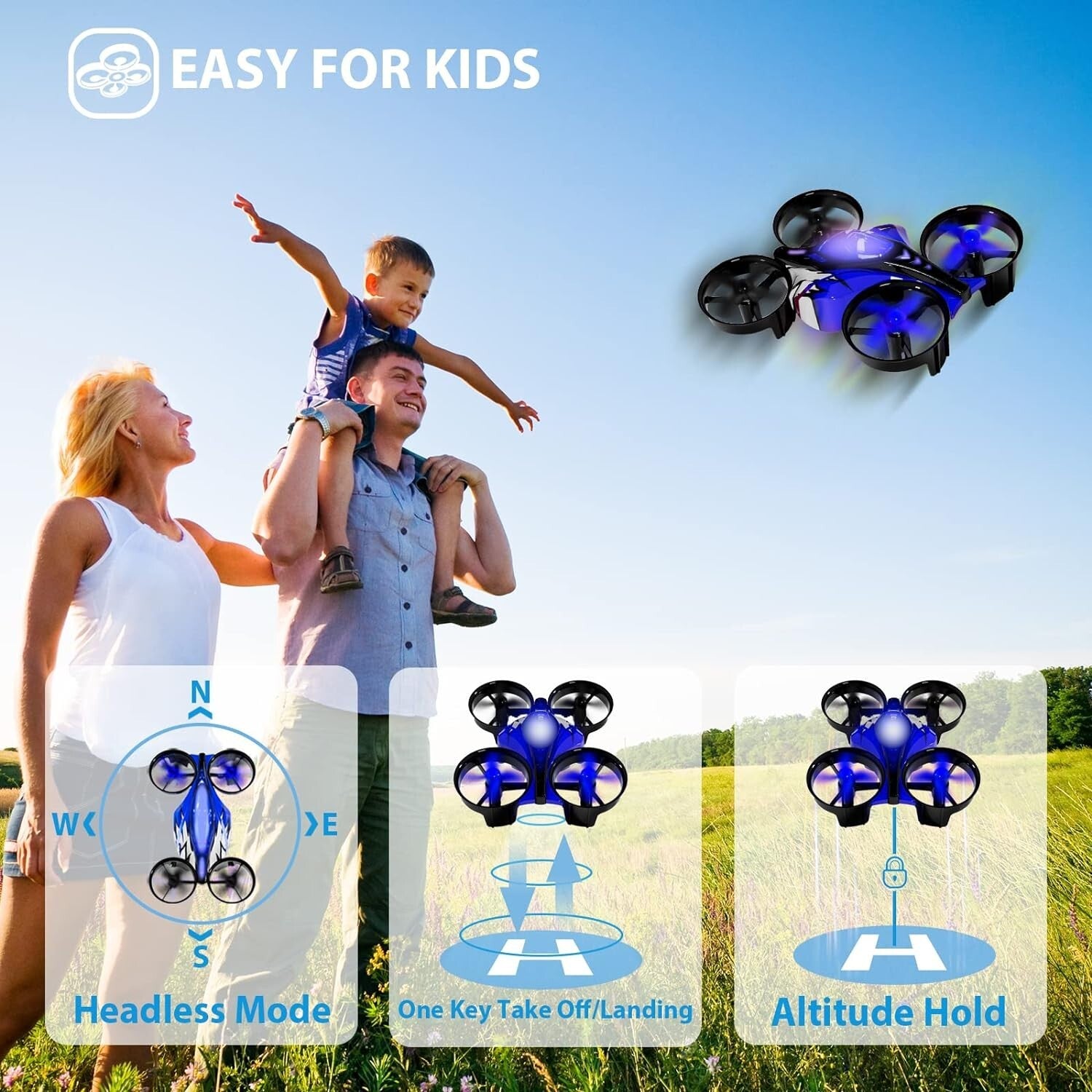 Exciting 2-in-1 Mini Drone & Racing Car for Kids - Remote Control Fun in Blue!